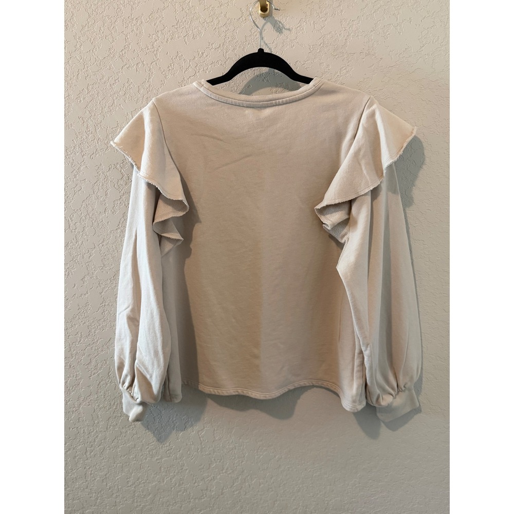 Universal Thread Ruffle Shoulder Balloon Sleeve Sweatshirt Beige Large - Picture 5 of 5